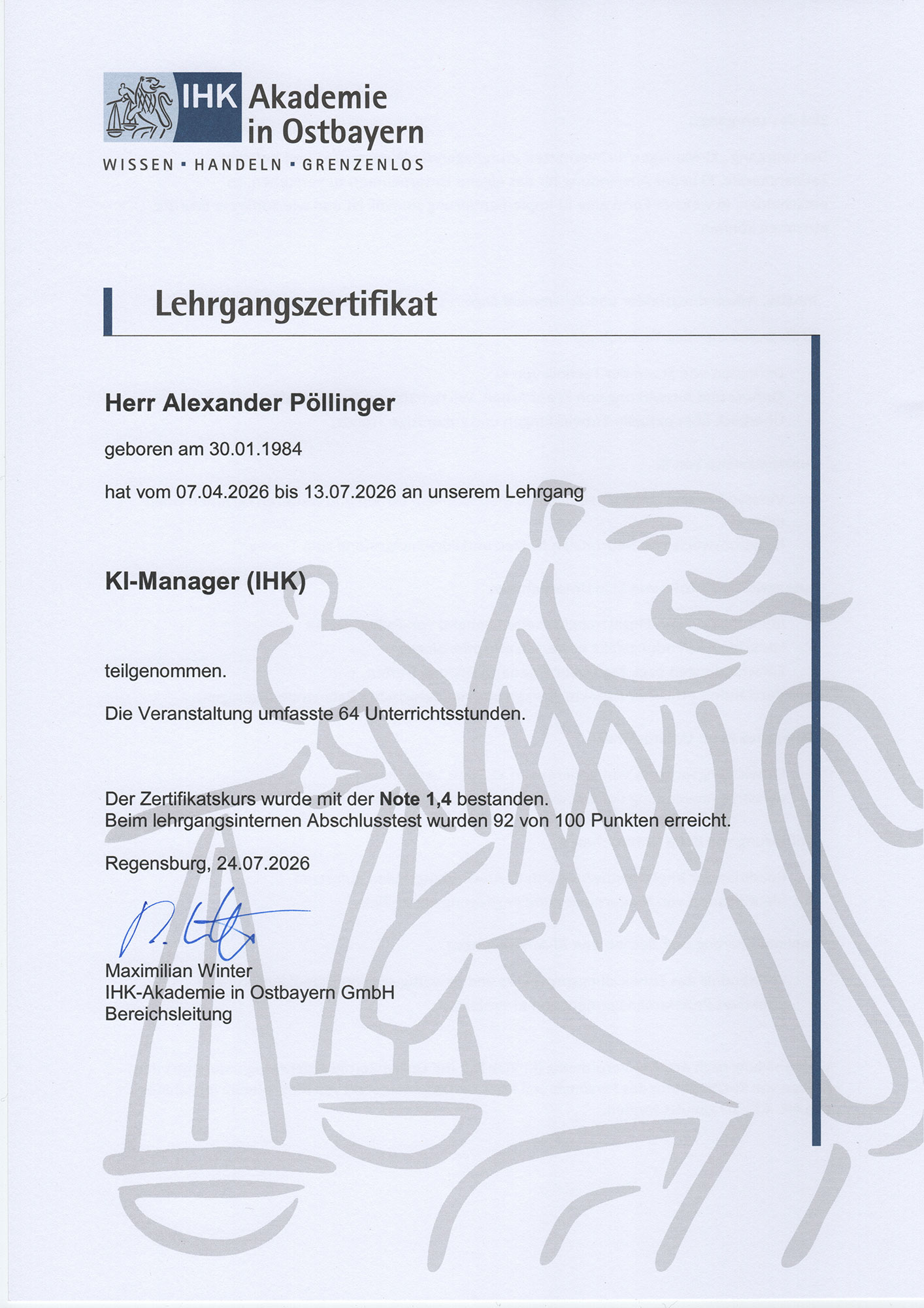 IHK-Zertifikat KI-Manager – Alexander Pöllinger
